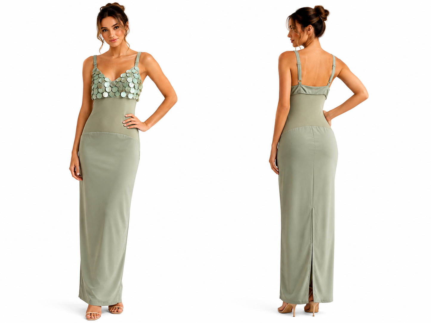 Ivory Sequin Detail Maxi Dress