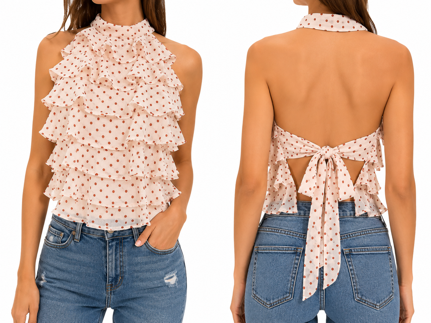 Polka Dot Ruffle Halter Top 🍓✨