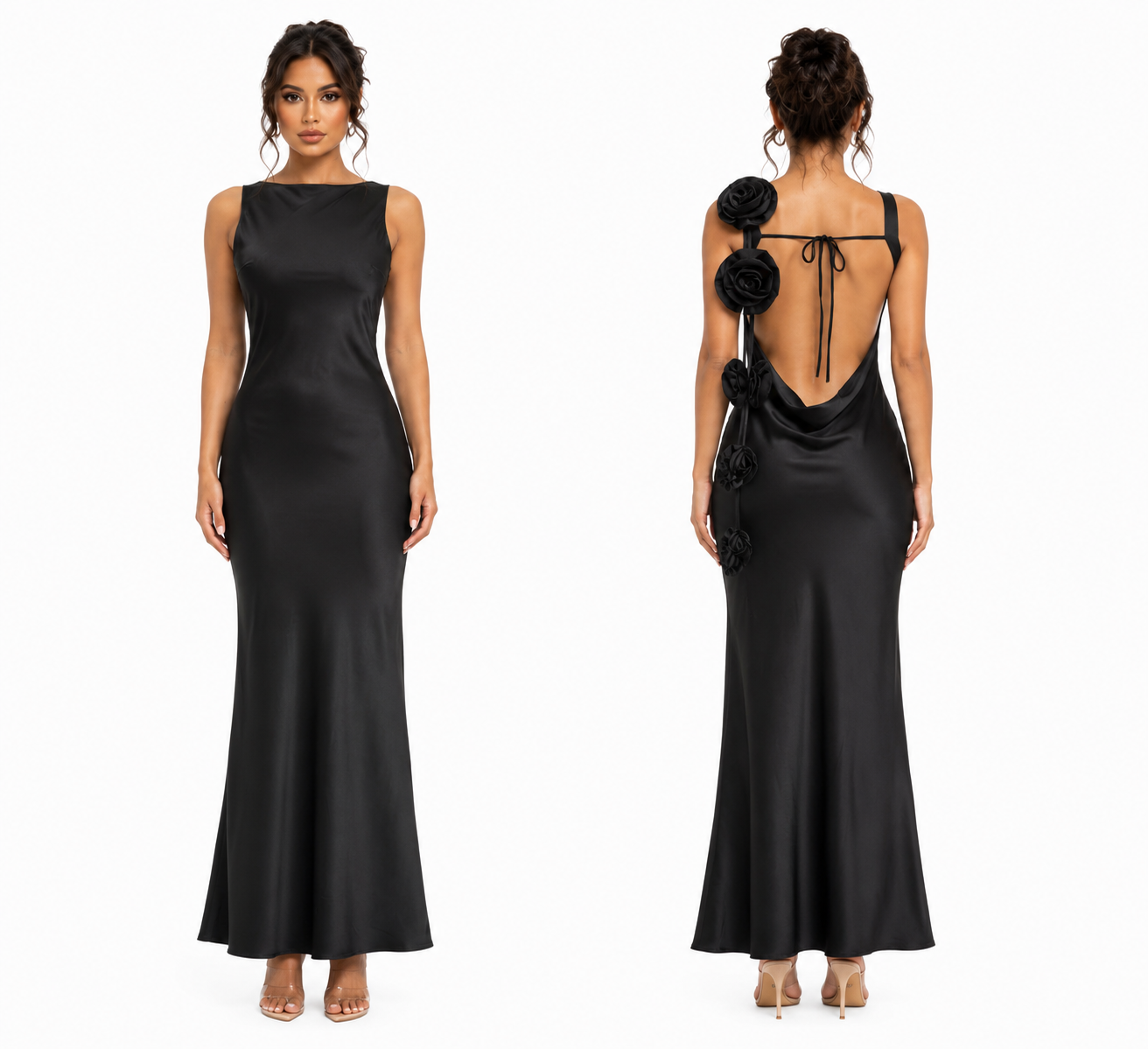Open Back Rose Detail Maxi Dress 🍓✨