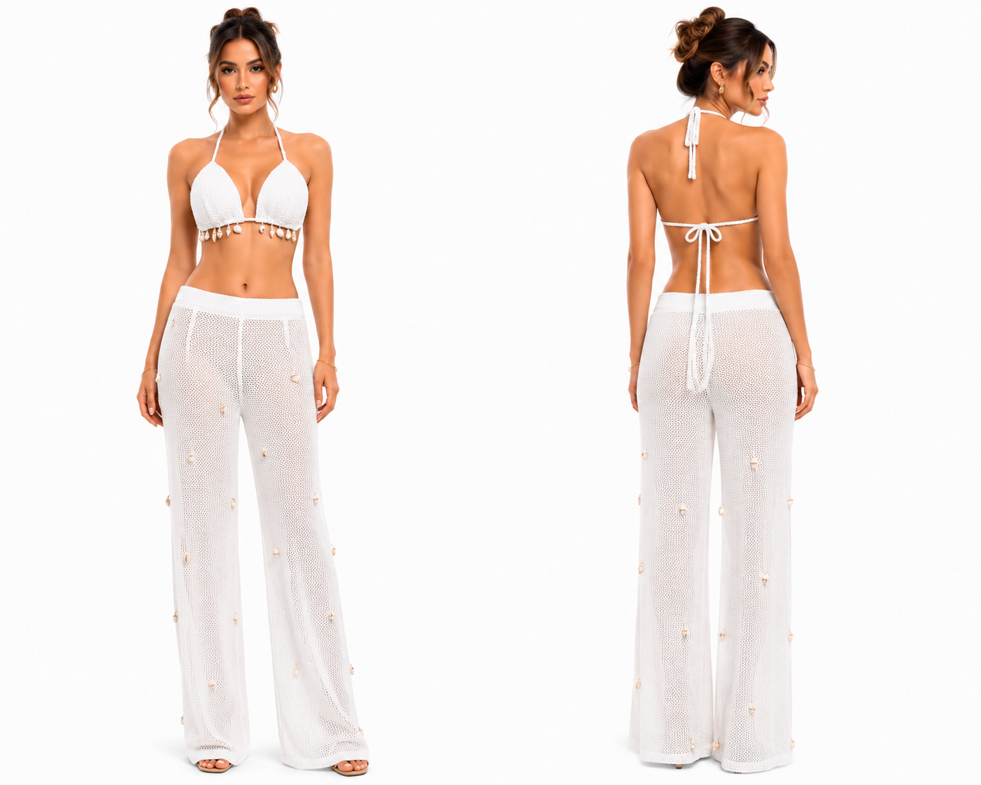 Shell Detail Halter Top and Sheer Pants Set 🍓⭐