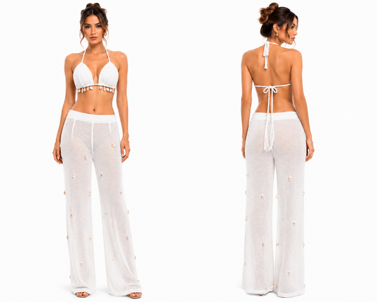 Shell Detail Halter Top and Sheer Pants Set 🍓⭐