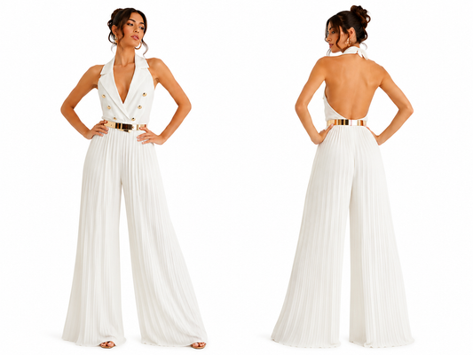 Halter Plunge Wide Leg Jumpsuit 🍓⭐