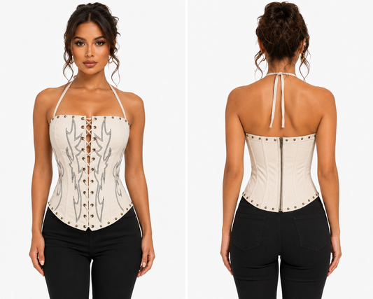 Beige Lace-Up Flame Corset Top ✨🍓⭐
