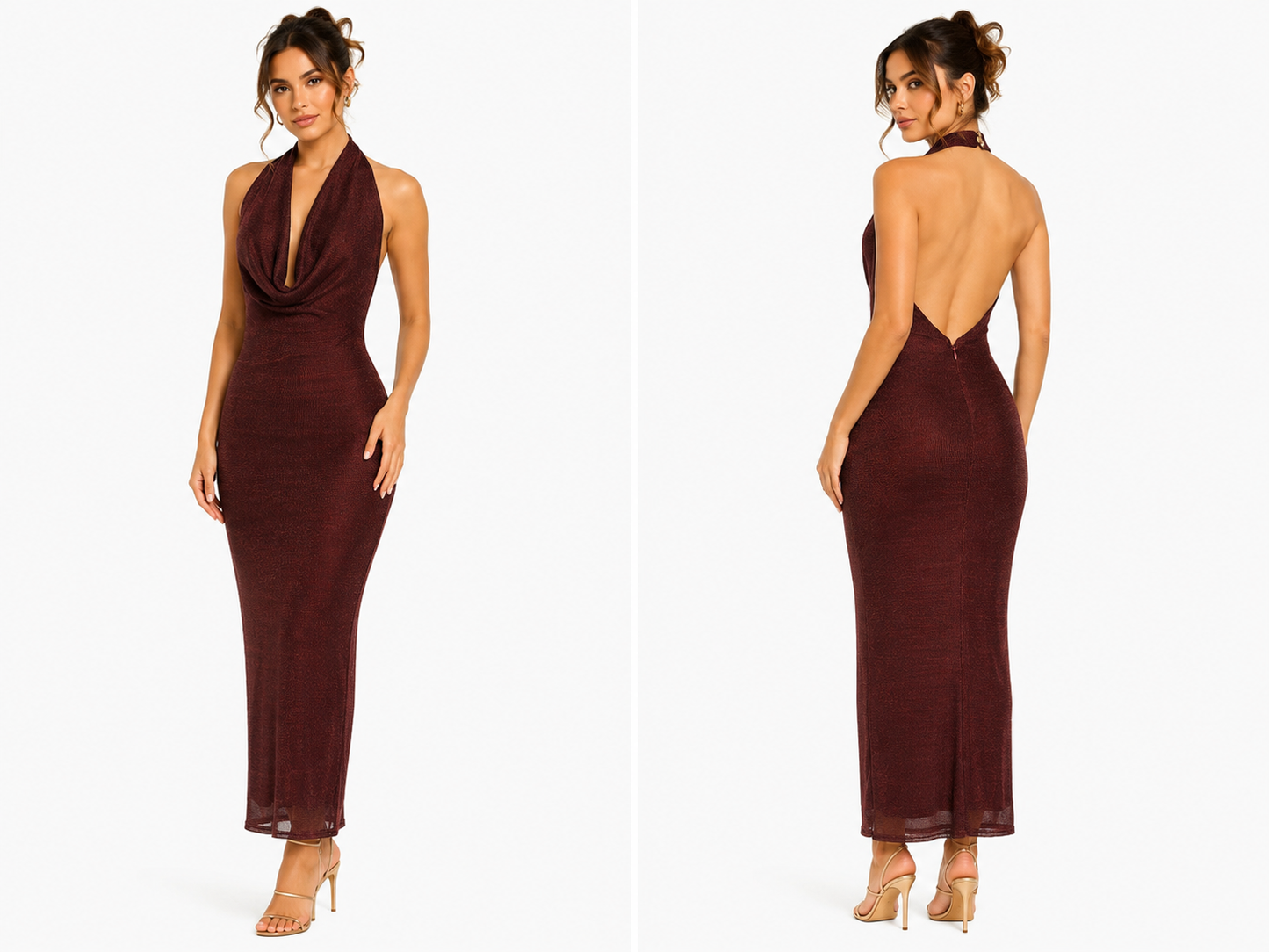 Halter Cowl Neck Open Back Maxi Dress 🍓⭐