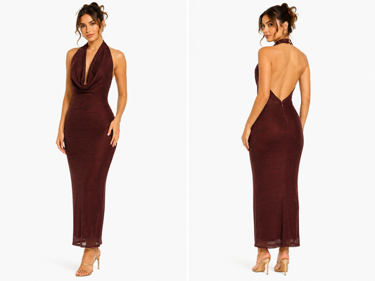 Halter Cowl Neck Open Back Maxi Dress 🍓⭐