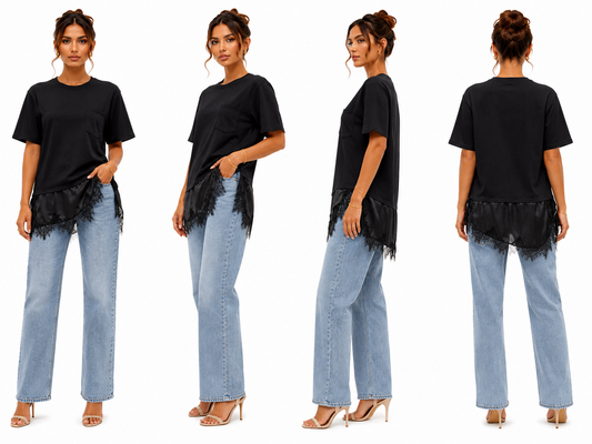 Lace Hem Oversized Tee 🍓⭐