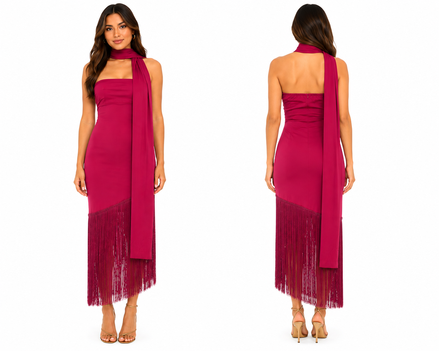 Elegant Fringe Halter Maxi Dress