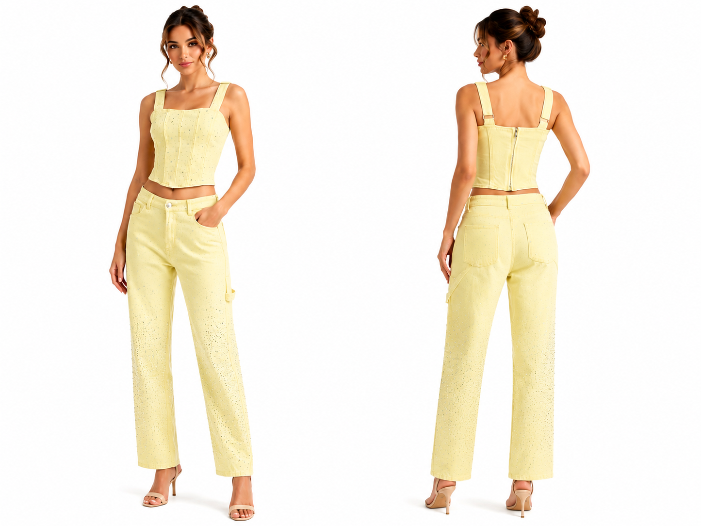 Golden Glam Strapless Top & Wide-Leg Pants Set ✨💛