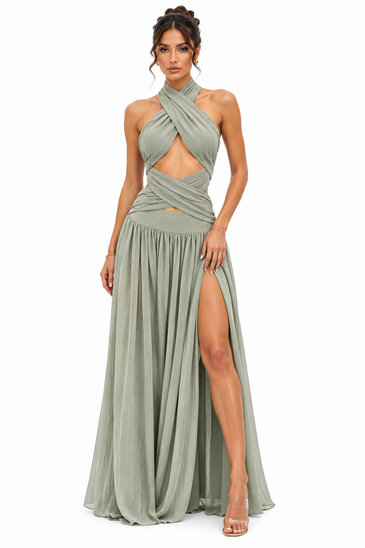 Cross Halter Cutout Maxi Dress 🍓✨
