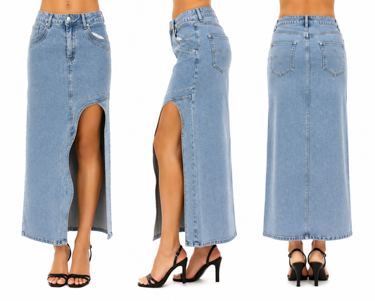 High Slit Denim Maxi Skirt 🍓⭐