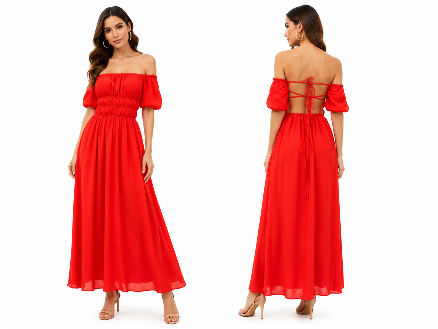Off-Shoulder Smocked Maxi Dress 🍓❤️⭐