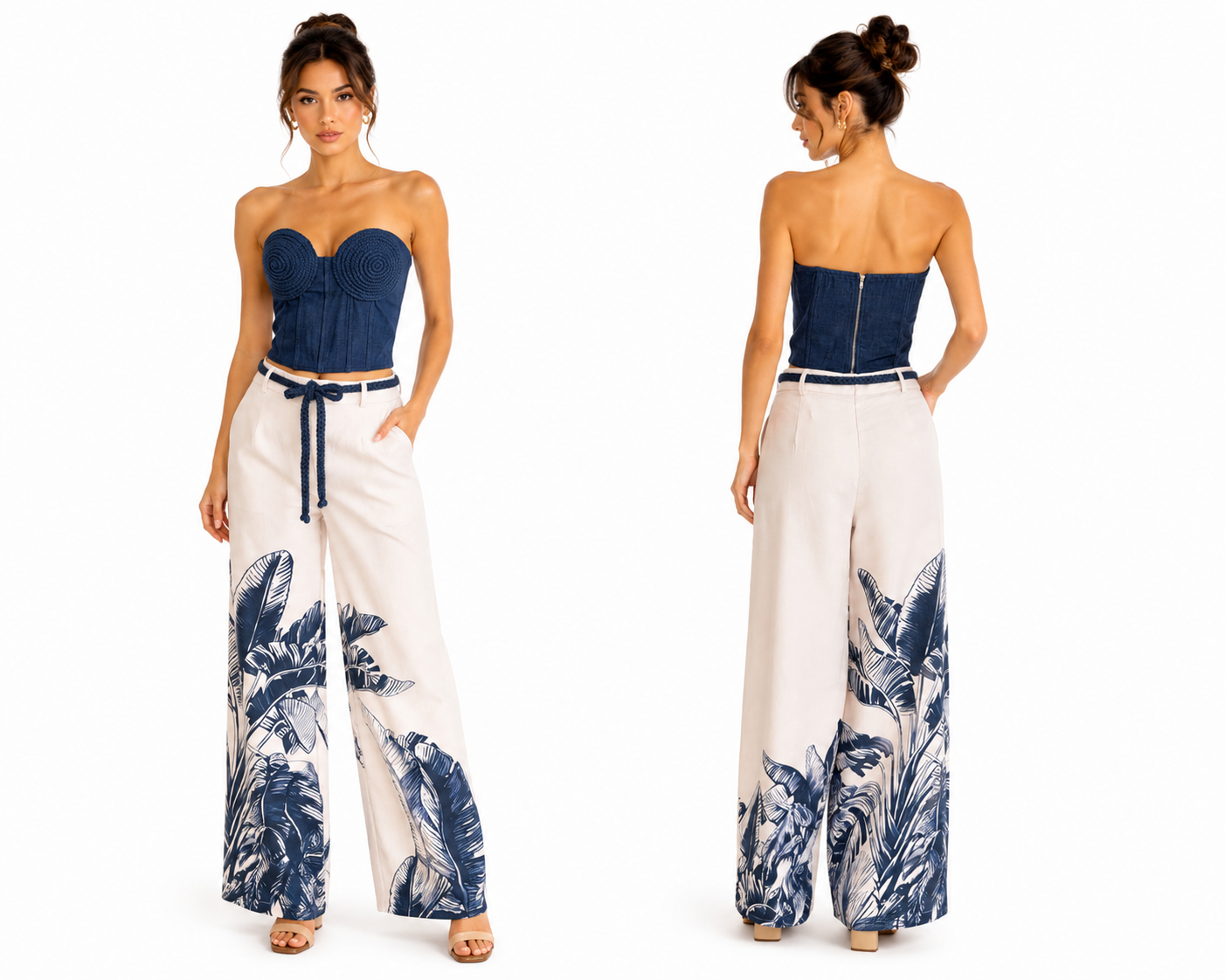 Strapless Top and Wide Leg Pants Set 🍓✨