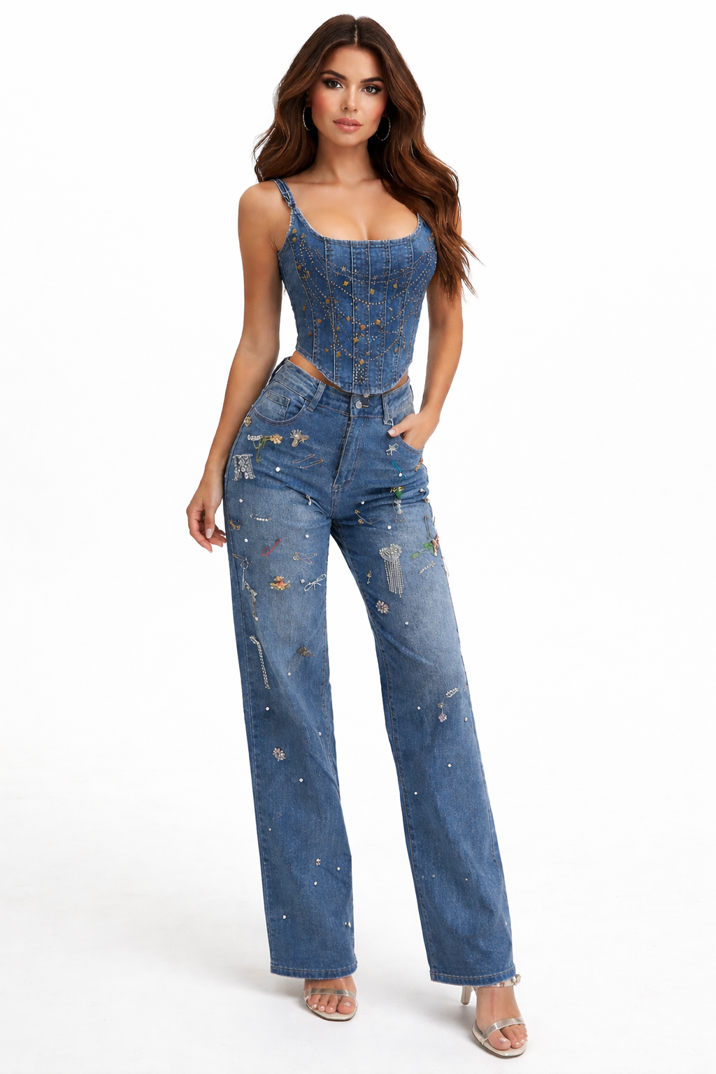 Embellished High-Waist Straight Leg Jeans