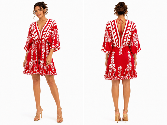 Printed Open-Back Mini Dress 🍓❤️⭐