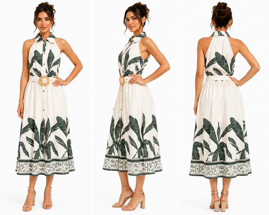Tropical Halter Midi Dress 🍓⭐