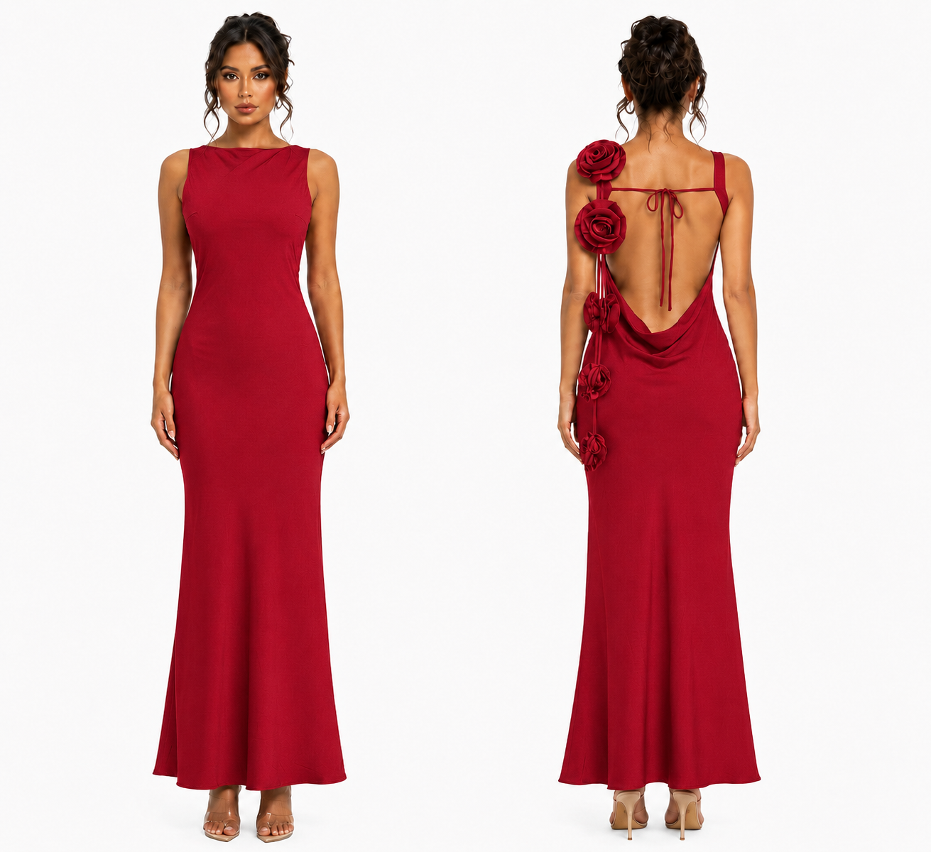 Open Back Rose Detail Maxi Dress 🍓✨