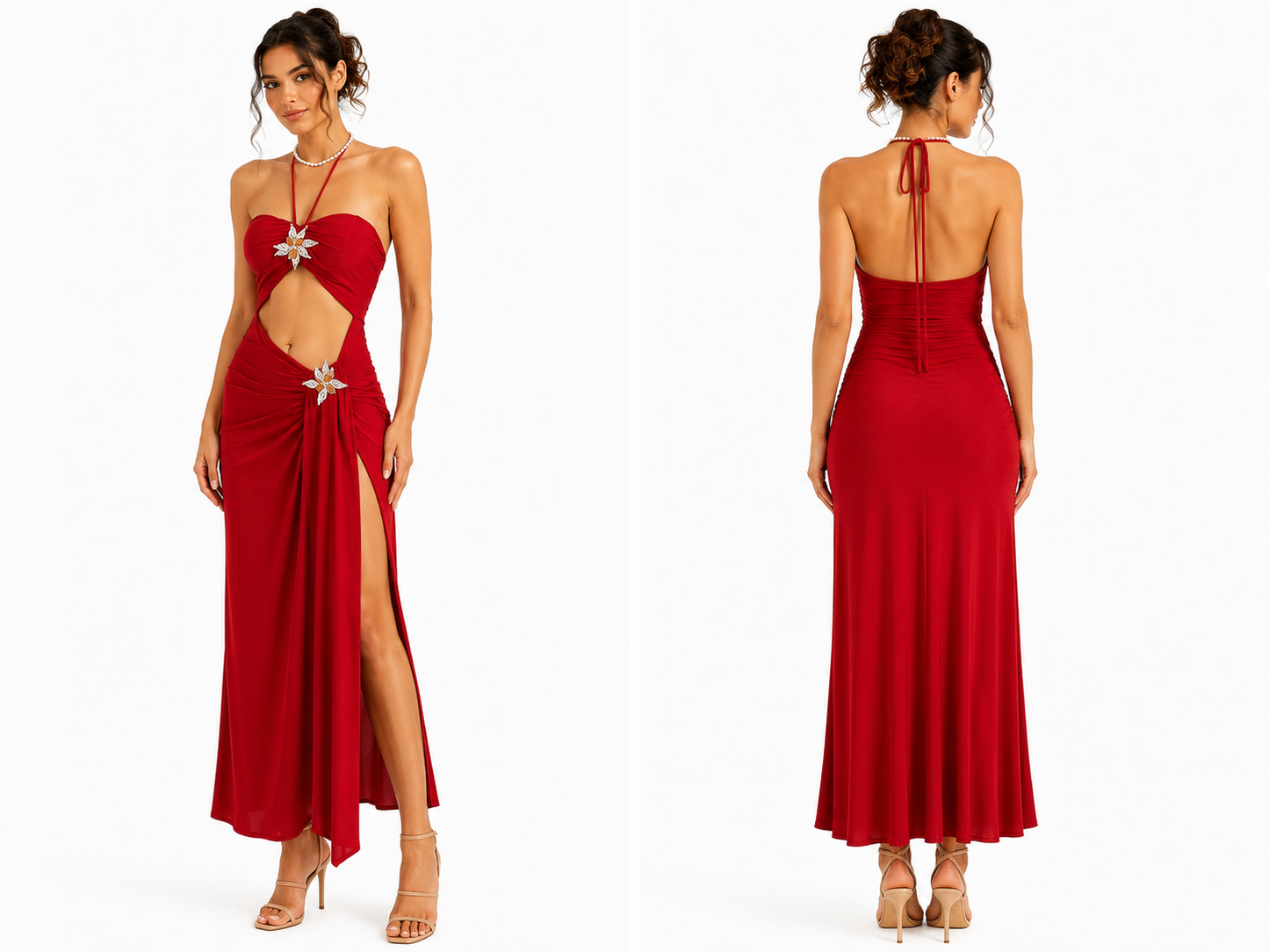 Cutout Halter Maxi Dress with Floral Detail 🍓⭐