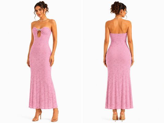 Floral Lace Strapless Maxi Dress 🍓⭐