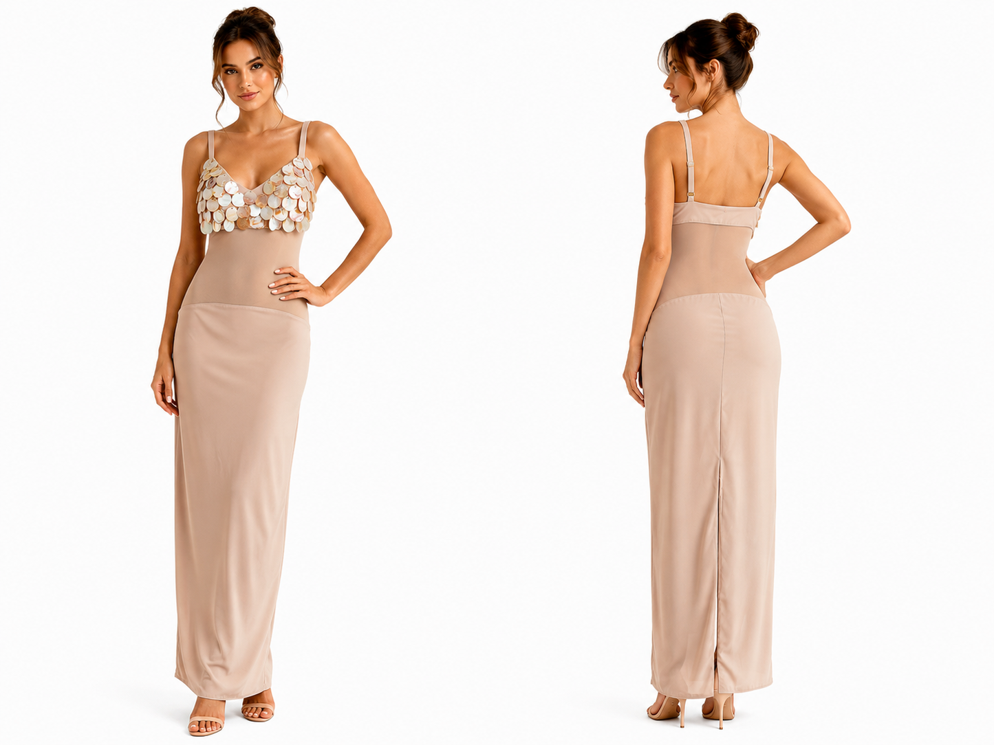 Ivory Sequin Detail Maxi Dress
