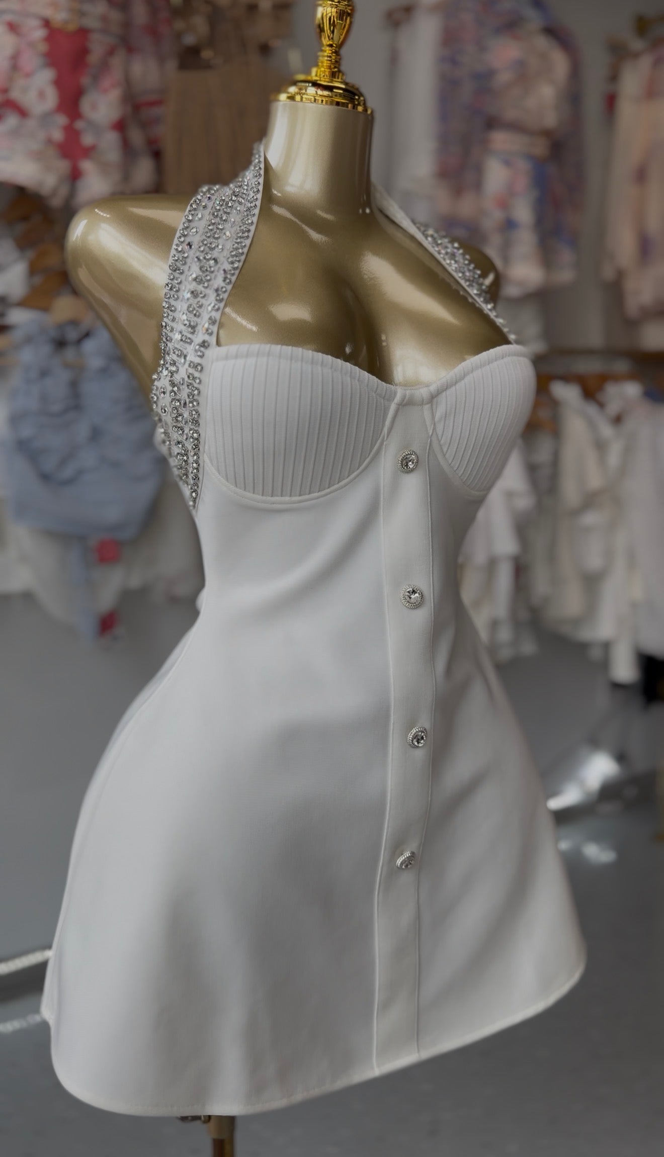 Elegant Rhinestone Halter Mini Dress