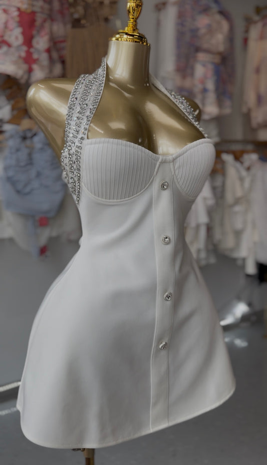 Elegant Rhinestone Halter Mini Dress