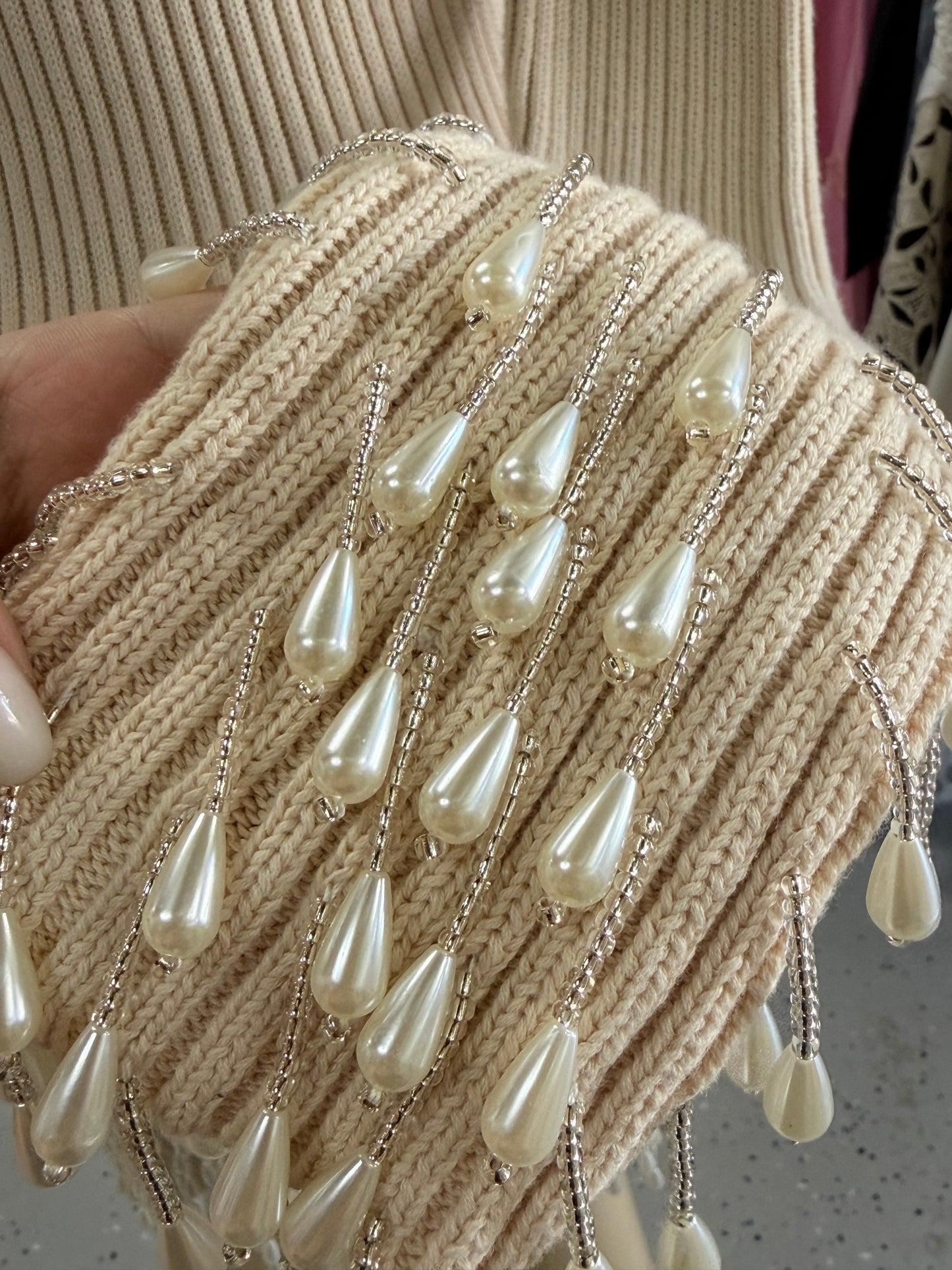 Ribbed Long Sleeve Pearl Trim Dress 🍓✨