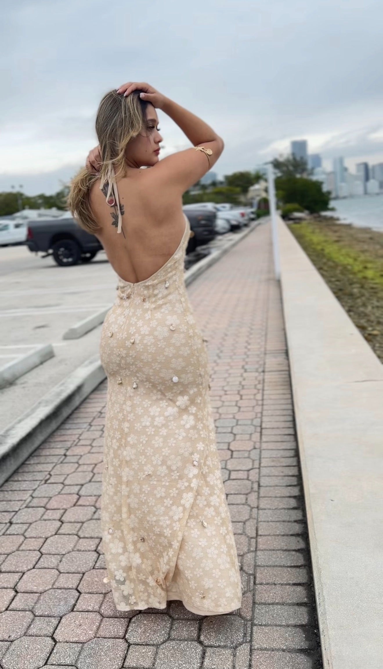 Ivory Shell Detail Halter Maxi Dress ✨