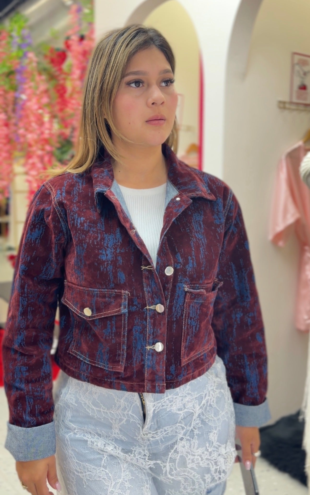Printed Cropped Denim Jacket ✨