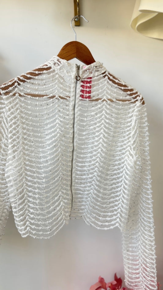 Elegant Pearl Sheer Blouse with High Neck
