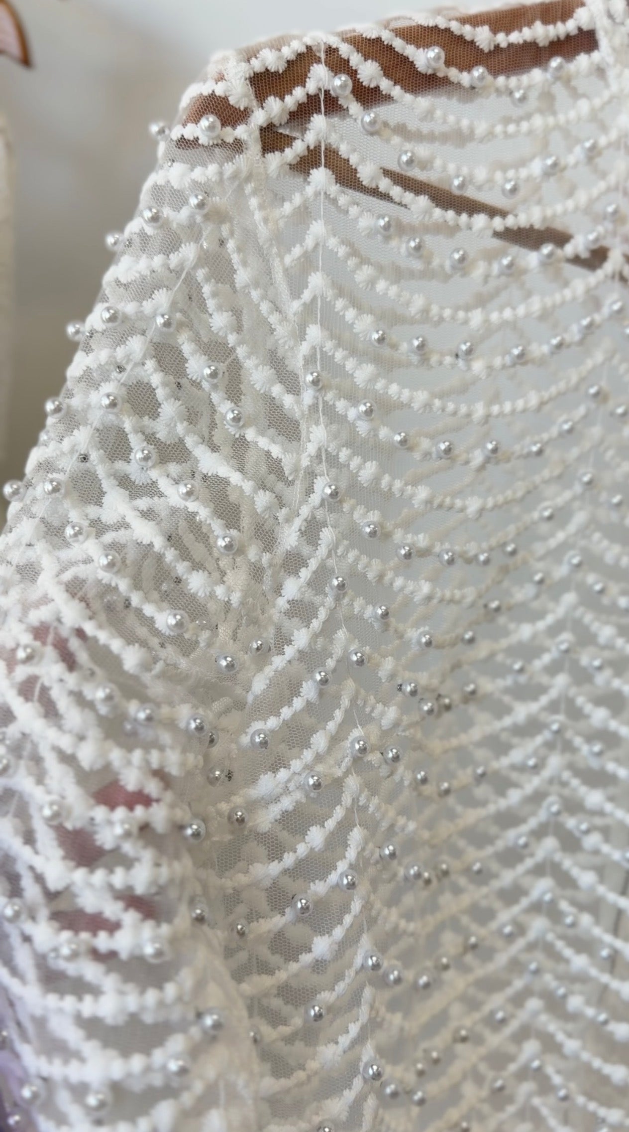 Elegant Pearl Sheer Blouse with High Neck