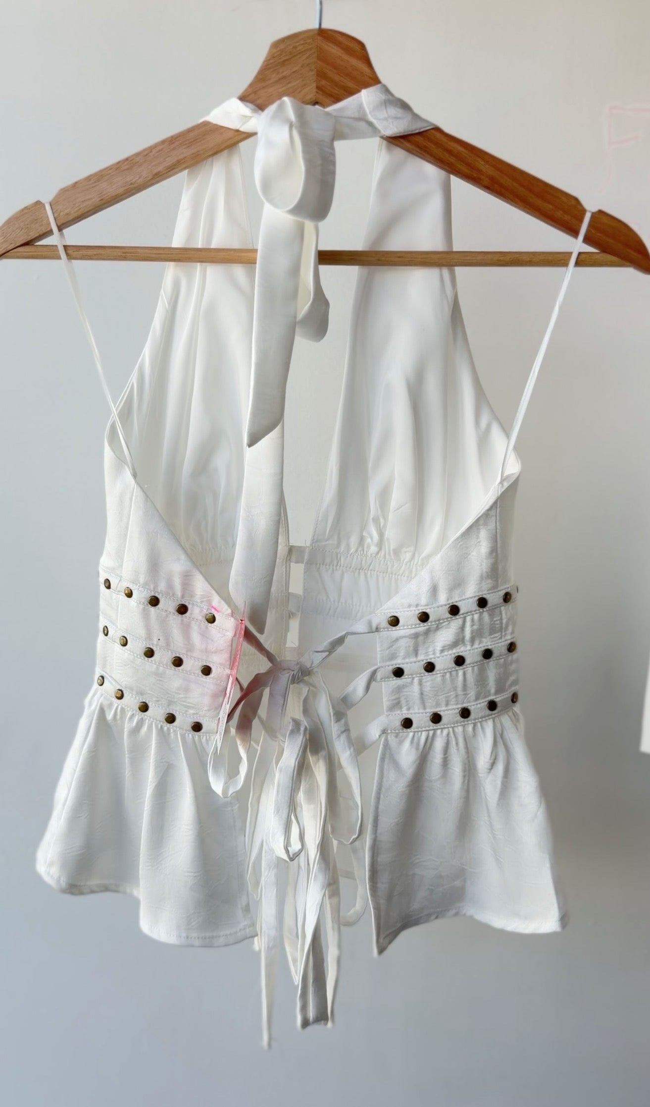 White Sheer Halter Blouse with Stud Detail ✨