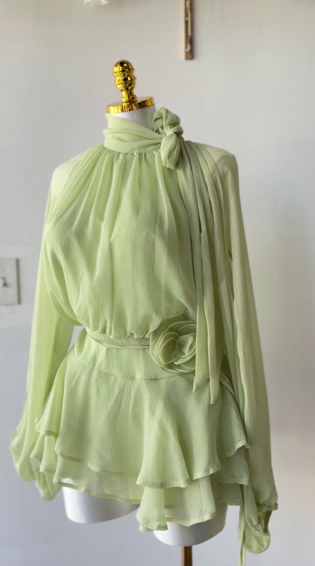 Sage Green Chiffon Ruffle Mini Dress ✨