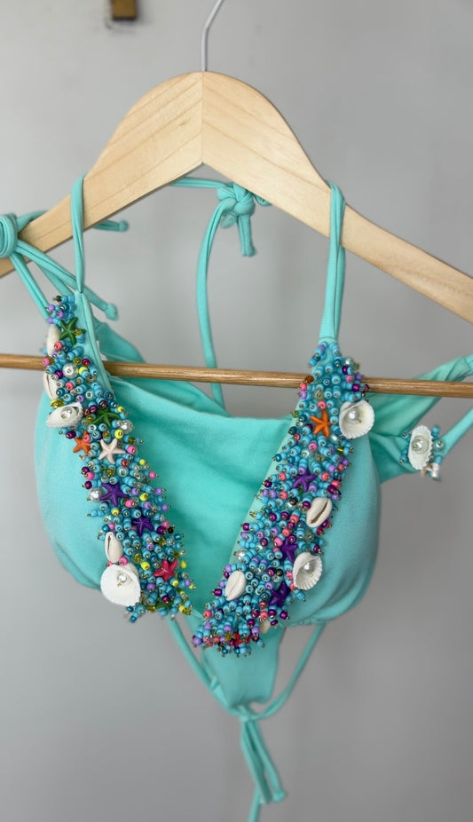 Turquoise Beaded Shell Bikini Set