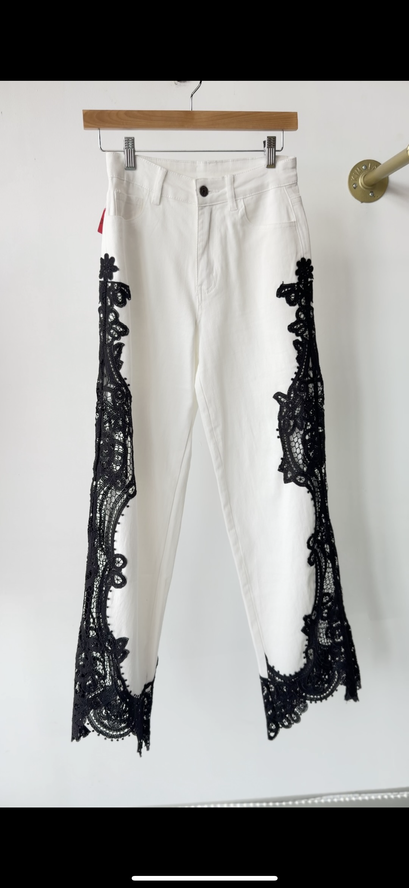 High-Waist Pants with Lace Detail