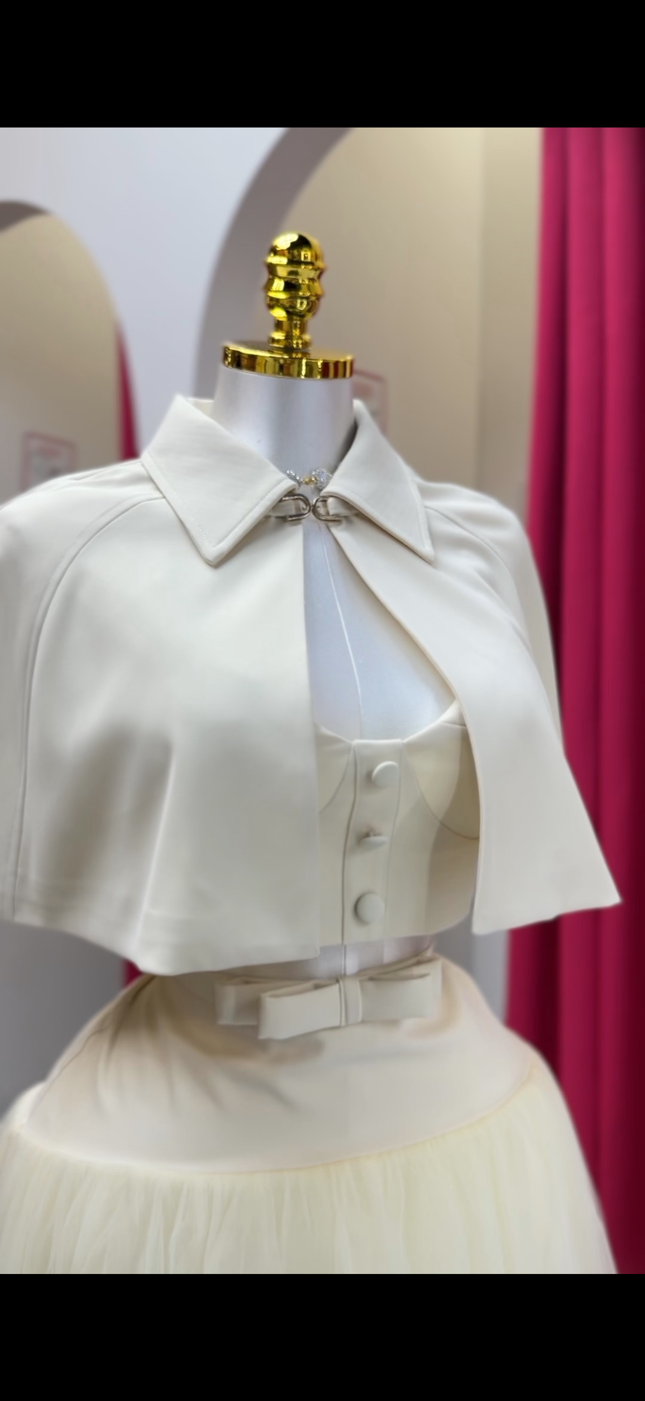 Elegant 3 pieces Skirt Set with Cape Top and Belt