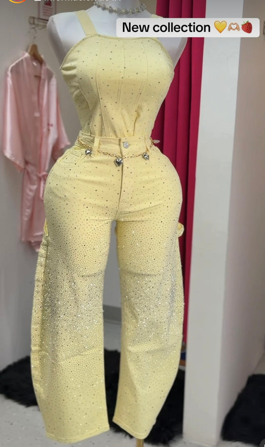 Golden Glam Strapless Top & Wide-Leg Pants Set ✨💛