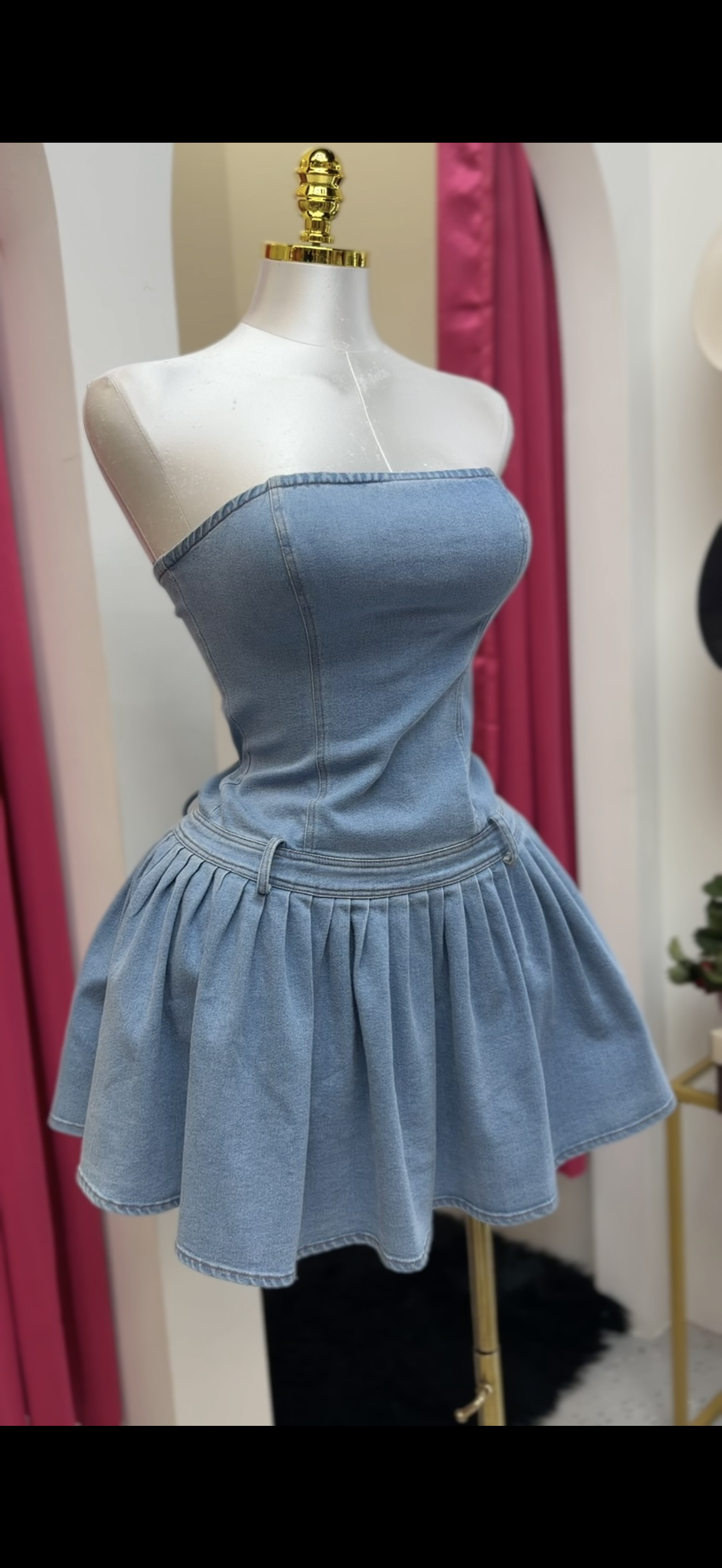 Denim Strapless Mini Dress 🍓⭐