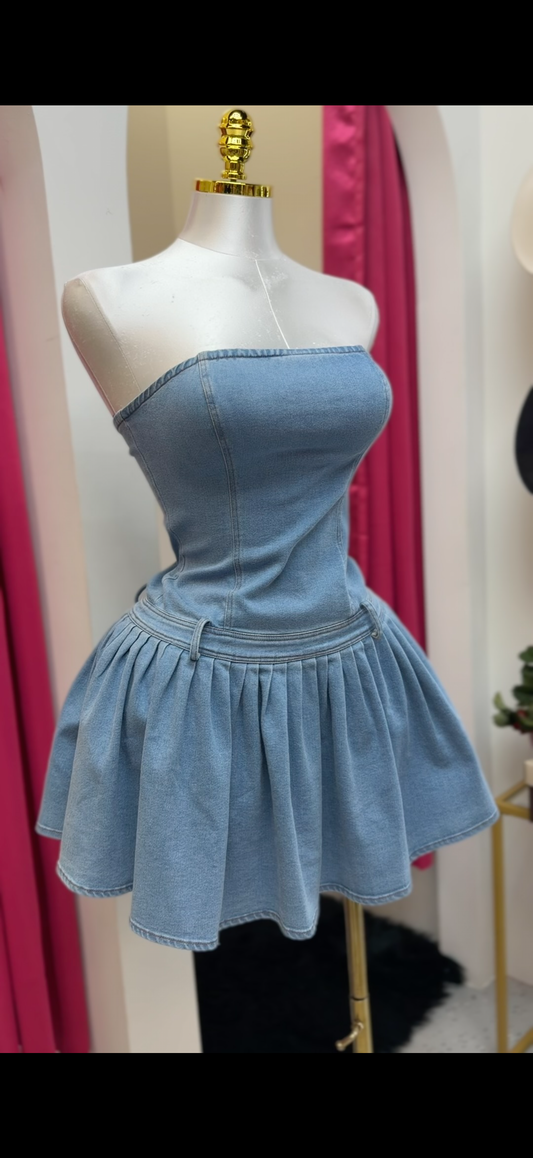 Denim Strapless Mini Dress 🍓⭐