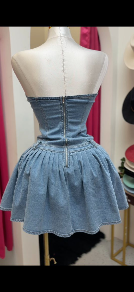 Denim Strapless Mini Dress 🍓⭐
