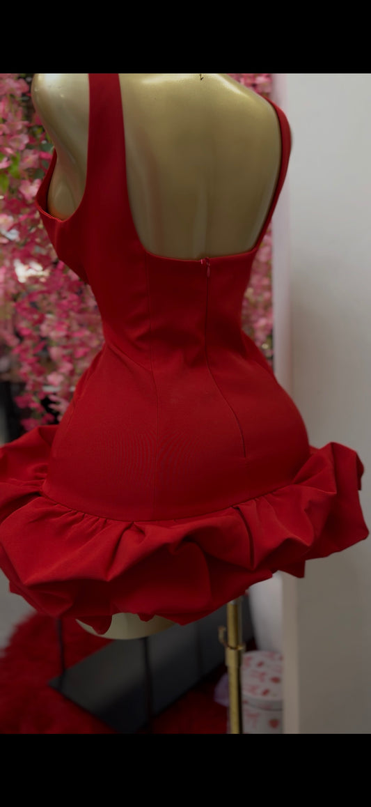 Red dress with ruffles, with shorts