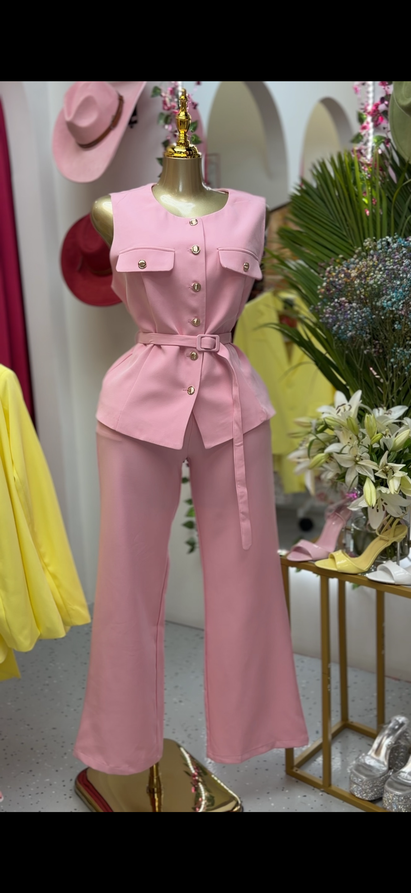 Pink Belted Two-Piece Set