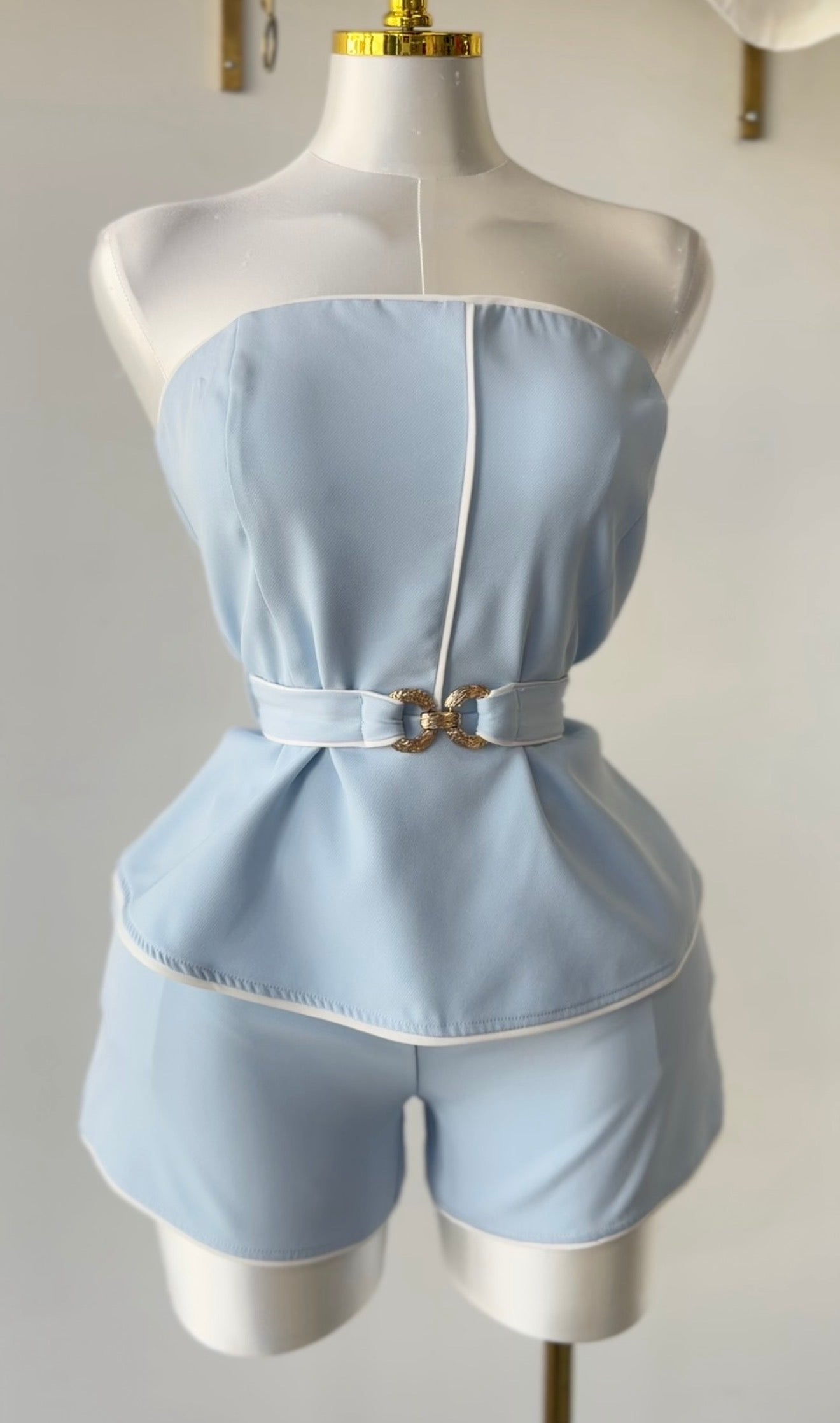 Chic Strapless Belted Short Set