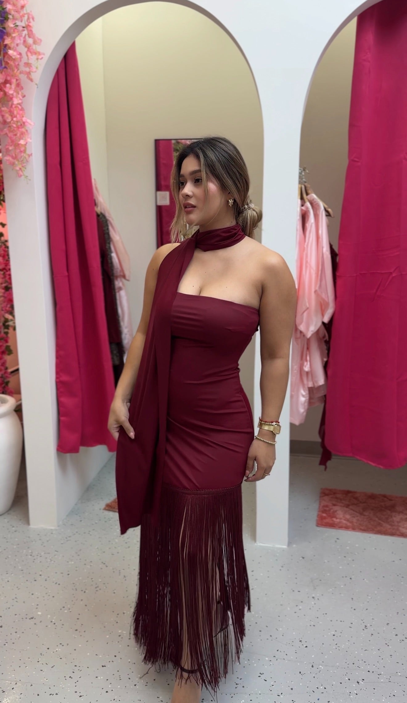 Elegant Fringe Halter Maxi Dress