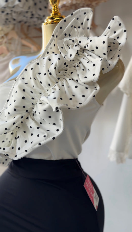 Elegant Polka Dot Ruffle Blouse