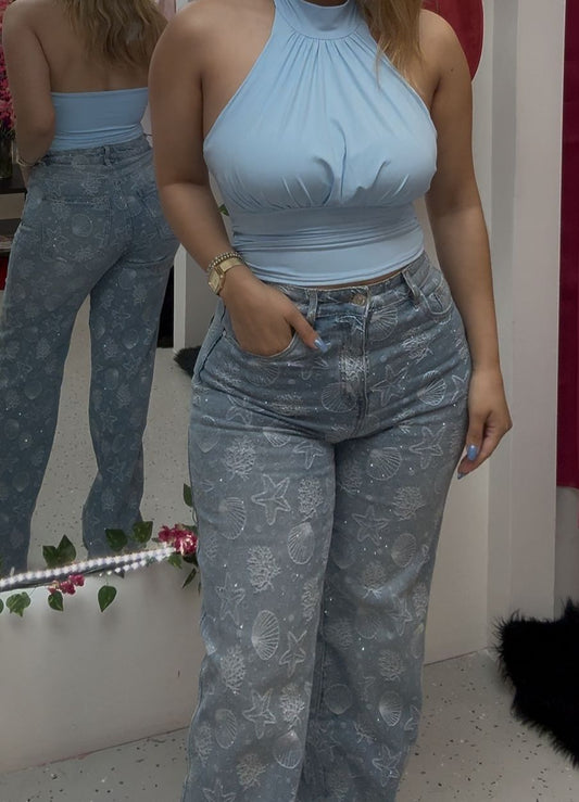 PANTALON DE CONCHAS CON BRILLO