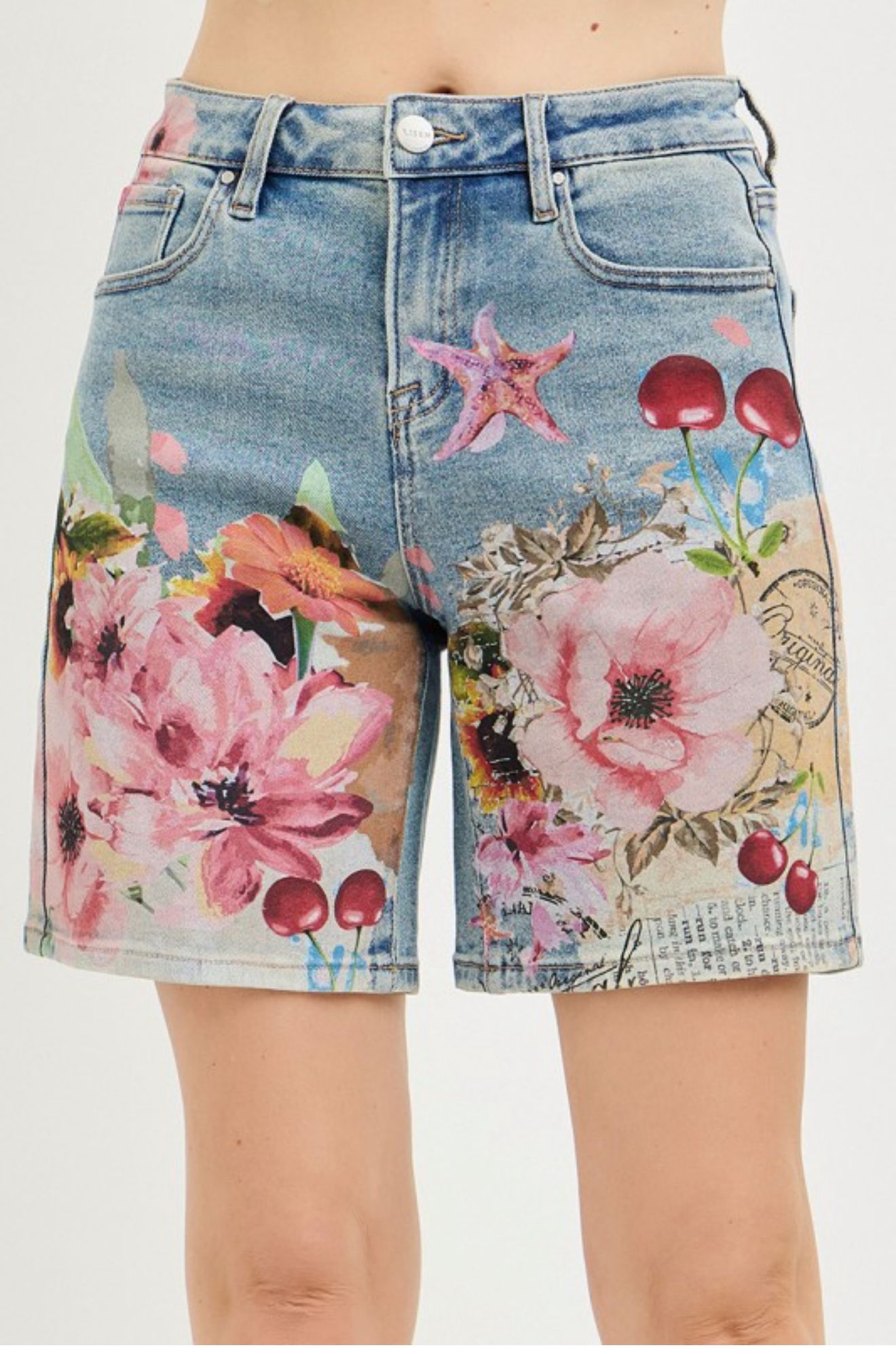 Floral Print Denim Bermuda Shorts ✨
