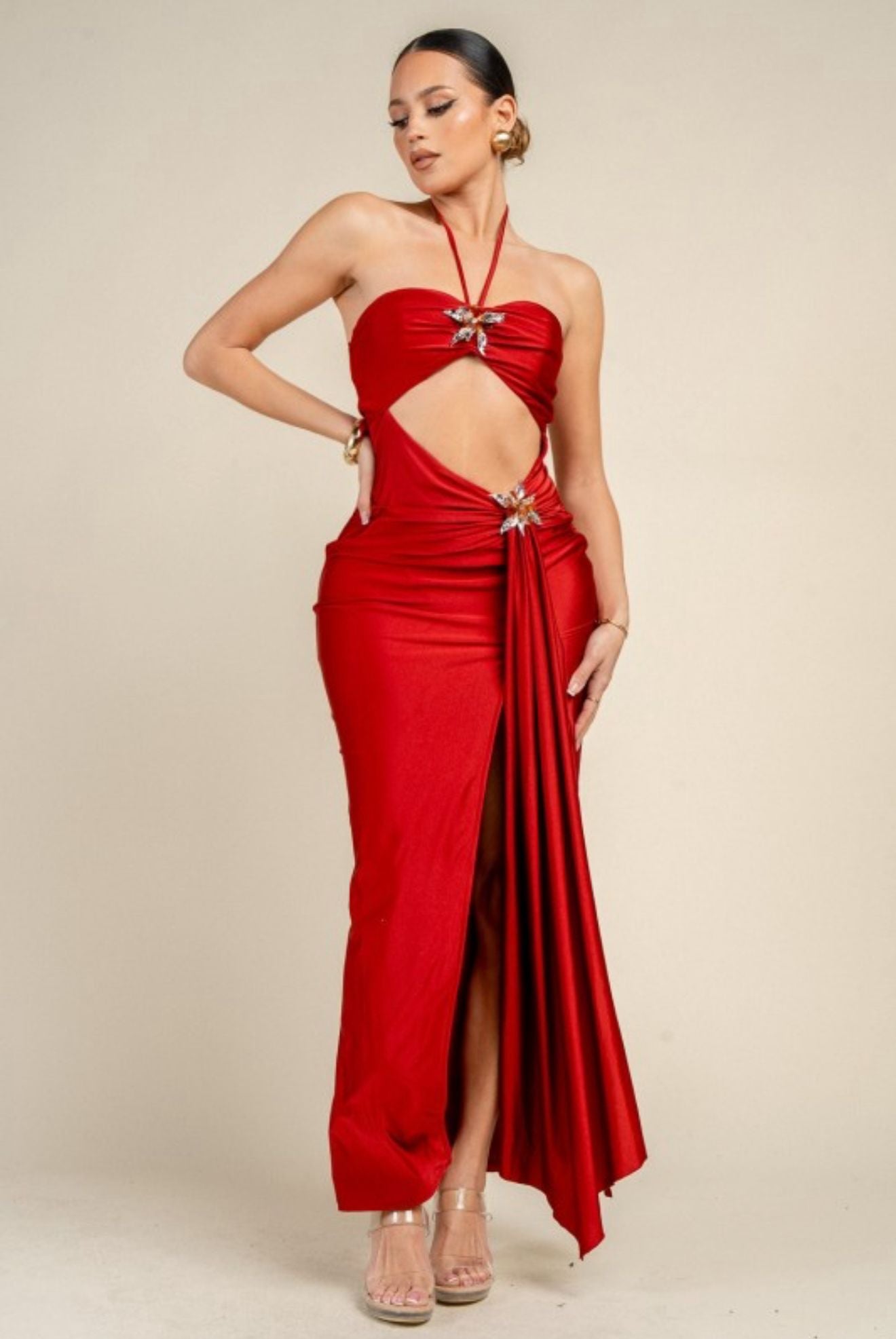 Red Cut-Out Halter Maxi Dress ✨