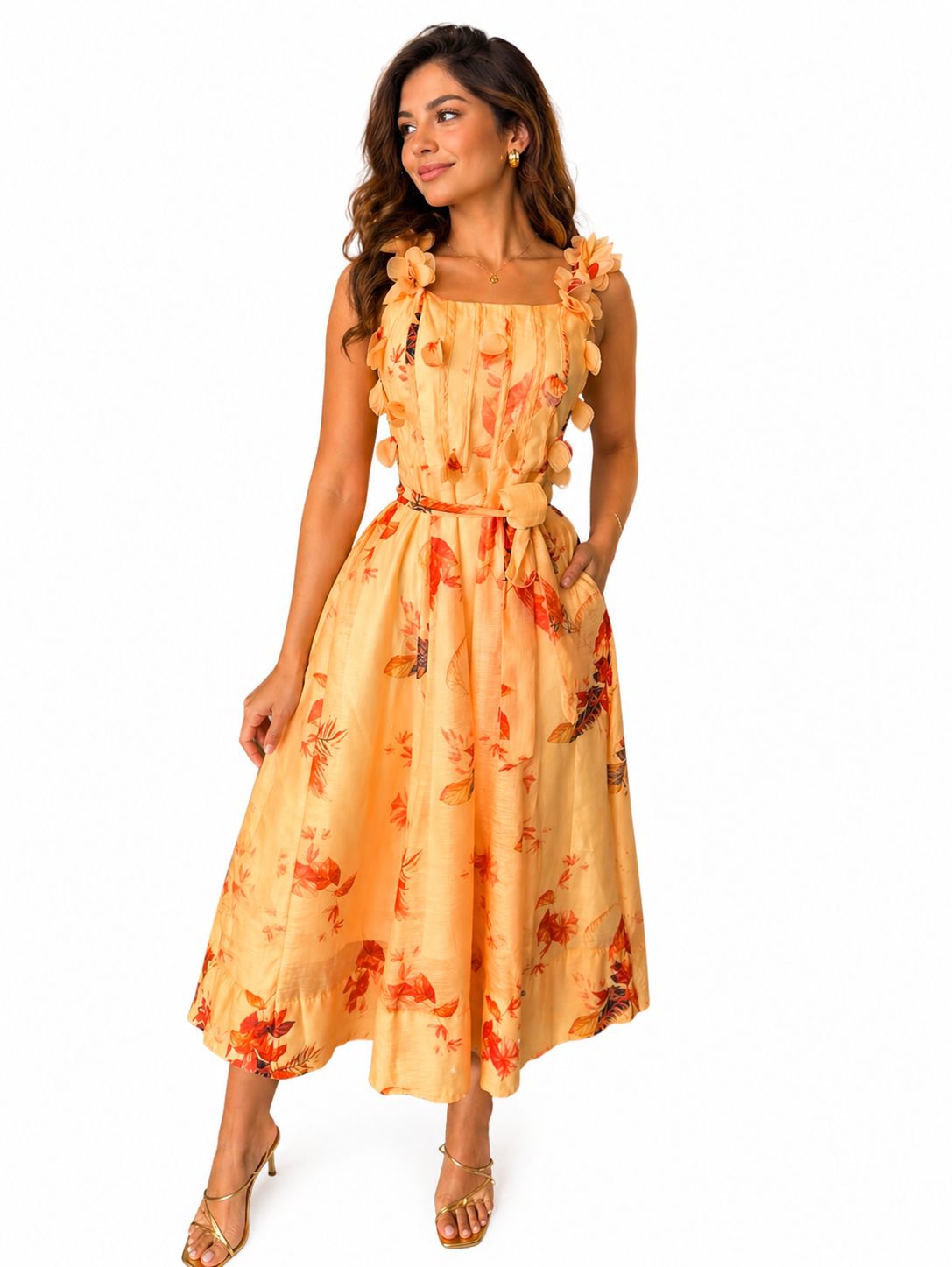 Golden Bloom Floral Dress