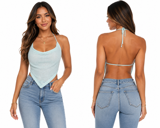 Mint Beaded Halter Scarf Top 🍓⭐