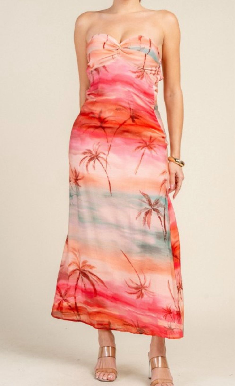 Sunset Print Strapless Midi Dress ✨